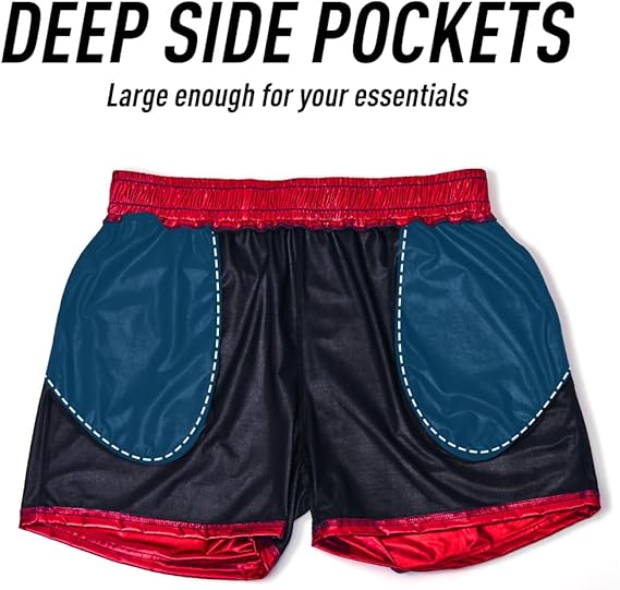 Arjen Kroos - Men's Metallic Shorts Sexy Rave Hot Short with Side Pockets and Drawstrings - Arjen Kroos - Red - AK311214XS
#color_red