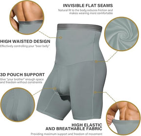 Men's Slimming Compression Boxer Briefs Underwear Tagless High Waist Tummy Control Boxers