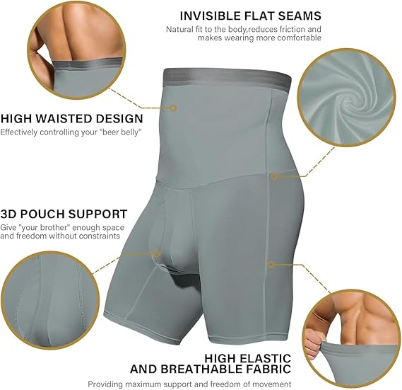 Men's Slimming Compression Boxer Briefs Underwear Tagless High Waist Tummy Control Boxers