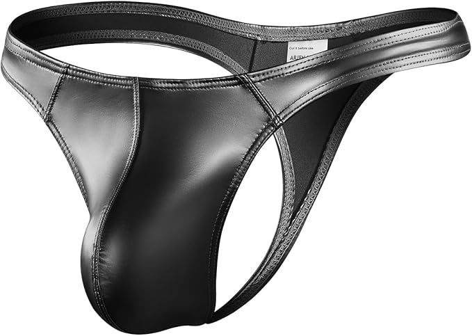 Men's Wild Style Faux Leather Thong Underwear No Visible Lines