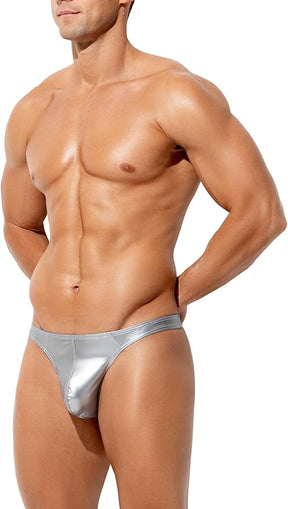 Men's Wild Style Faux Leather Thong Underwear No Visible Lines