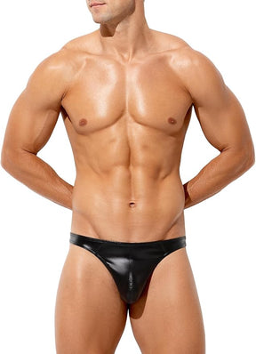 Men's Wild Style Faux Leather Thong Underwear No Visible Lines