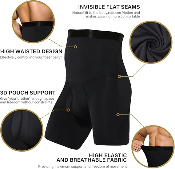 Men's Slimming Compression Boxer Briefs Underwear Tagless High Waist Tummy Control Boxers