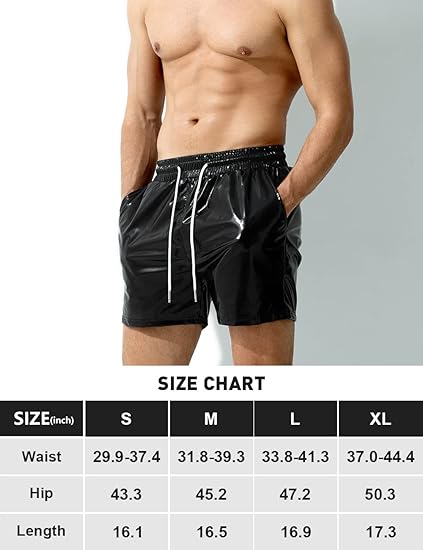 Arjen Kroos - Men's Metallic Shorts Sexy Rave Hot Short with Side Pockets and Drawstrings - Arjen Kroos - Black - AK311201XS
#color_black