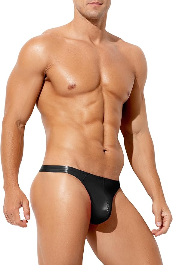 Men's Wild Style Faux Leather Thong Underwear No Visible Lines