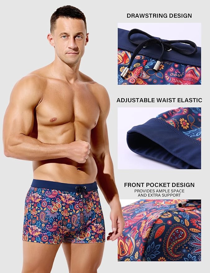 Mens Swim Briefs Square Leg Board Swimwear Short Beach Trunks Quick-Dry