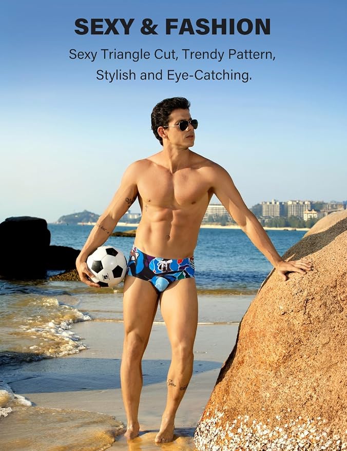 Mens Swim Briefs Bikini Bathing Suit Printed Quick Dry Swimsuit