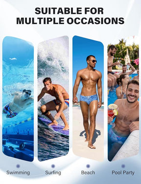 Mens Swim Briefs Bikini Bathing Suit Printed Quick Dry Swimsuit