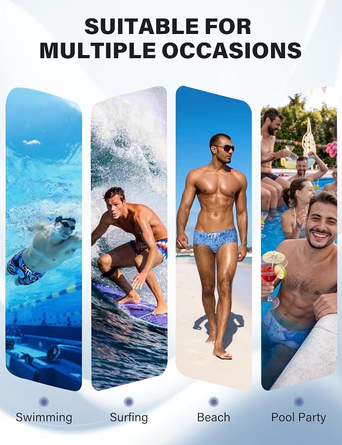 Mens Swim Briefs Bikini Bathing Suit Printed Quick Dry Swimsuit