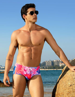Mens Swim Briefs Bikini Bathing Suit Printed Quick Dry Swimsuit