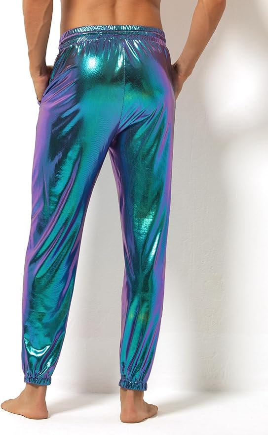 Arjen Kroos - Mens Night Club Disco Pants with Pockets Breathable Sequin Pants 70s/80s Party Shiny Breathable Jogger - Arjen Kroos - Blue - AK321249S
#color_blue