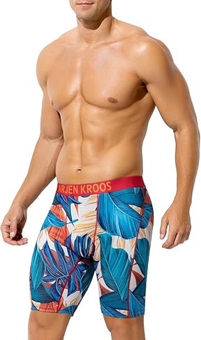 Men's Compression Shorts Athletic Workout Running Performance Underwear Long Boxer Briefs