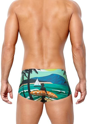 Mens Swim Briefs Swimsuit Beach Print Shorts
