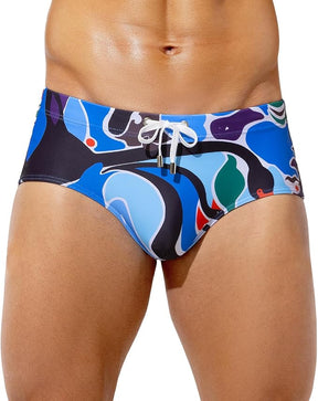 Mens Swim Briefs Bikini Bathing Suit Printed Quick Dry Swimsuit