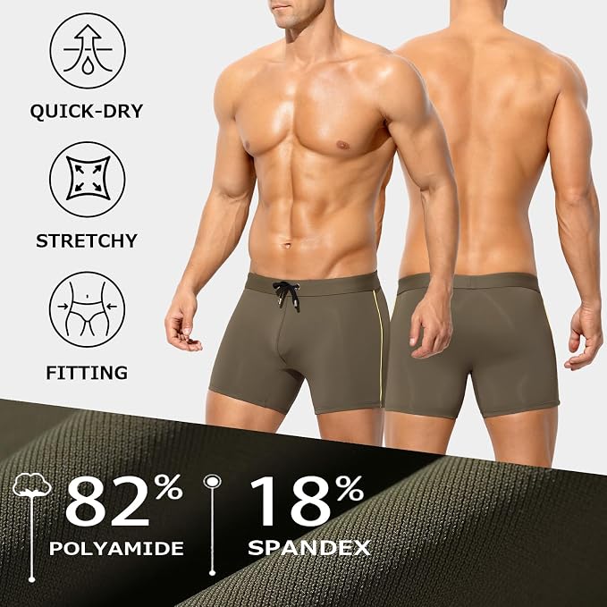 Men's Bikini Swimwear Slim Fit Square Leg Swim Trunks Swimsuit Quick-Dry
