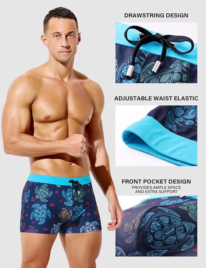 Mens Swim Briefs Square Leg Board Swimwear Short Beach Trunks Quick-Dry
