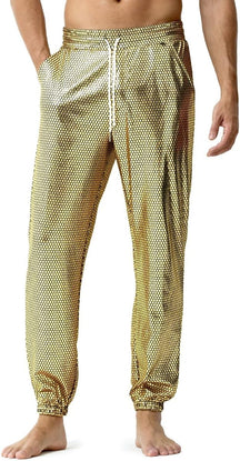 Arjen Kroos - Mens Night Club Disco Pants with Pockets Breathable Sequin Pants 70s/80s Party Shiny Breathable Jogger - Arjen Kroos - Yellow - AK321253S
#color_yellow