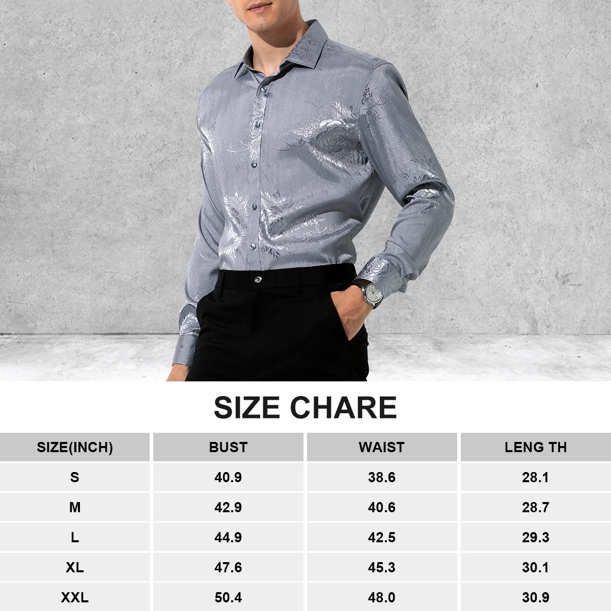 Men’s Silk Like Satin Formal Shirts Jacquard Shiny Luxury Shirts