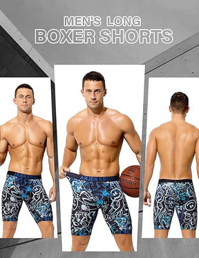 Men's Compression Shorts Athletic Workout Running Performance Underwear Long Boxer Briefs