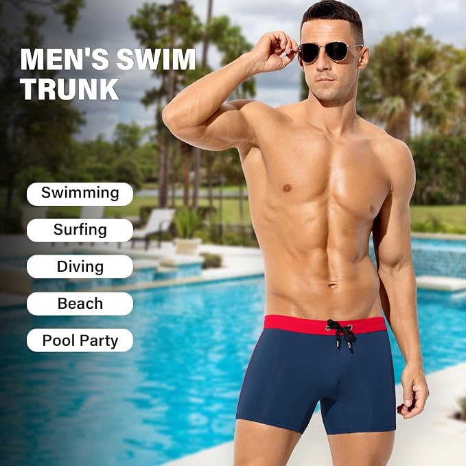 Men's Bikini Swimwear Slim Fit Square Leg Swim Trunks Swimsuit Quick-Dry