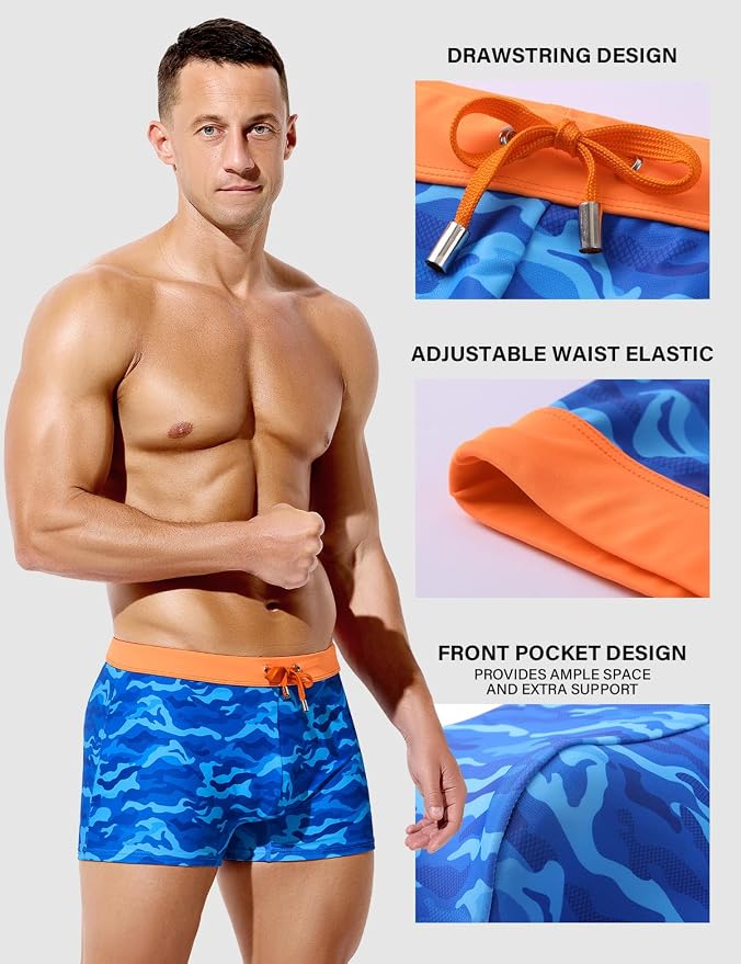 Mens Swim Briefs Square Leg Board Swimwear Short Beach Trunks Quick-Dry
