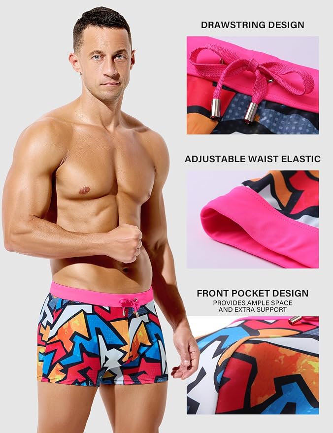 Mens Swim Briefs Square Leg Board Swimwear Short Beach Trunks Quick-Dry
