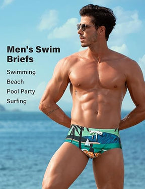 Mens Swim Briefs Swimsuit Beach Print Shorts