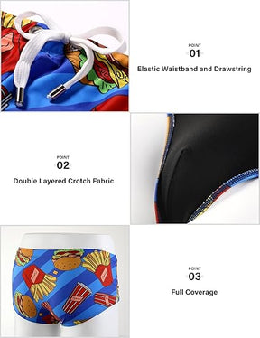Mens Swim Briefs Swimsuit Beach Print Shorts