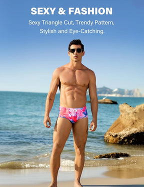 Mens Swim Briefs Bikini Bathing Suit Printed Quick Dry Swimsuit