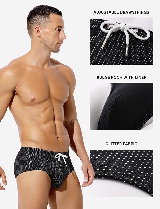 Mens Swim Briefs Bikini Bathing Suit Printed Quick Dry Swimsuit