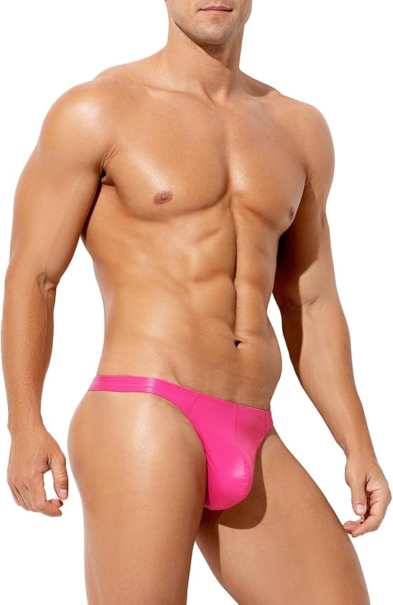 Men's Wild Style Faux Leather Thong Underwear No Visible Lines