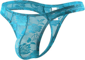 Mens Lingerie Thong Underwear Sexy Low Rise Bikini G-String with 3D Pouch Sheer Lace See