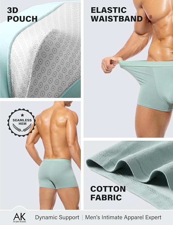 Mens Cotton Boxer Brief Soft Breathable & Moisture-Wicking, 3D Support Pouch