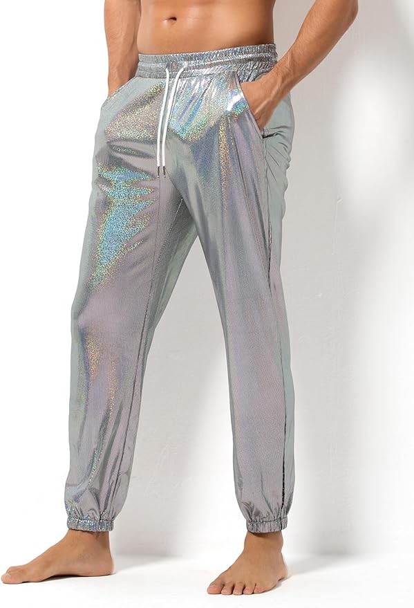 Arjen Kroos - Mens Night Club Disco Pants with Pockets Breathable Sequin Pants 70s/80s Party Shiny Breathable Jogger - Arjen Kroos - Gray - AK321265S
#color_gray