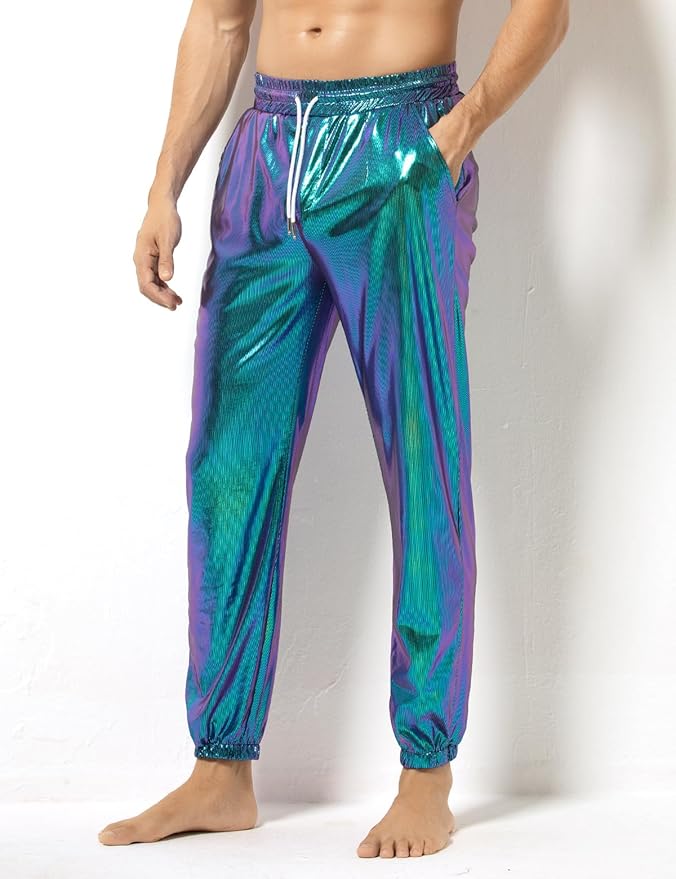 Arjen Kroos - Mens Night Club Disco Pants with Pockets Breathable Sequin Pants 70s/80s Party Shiny Breathable Jogger - Arjen Kroos - Rainbow - AK321234S
#color_blue