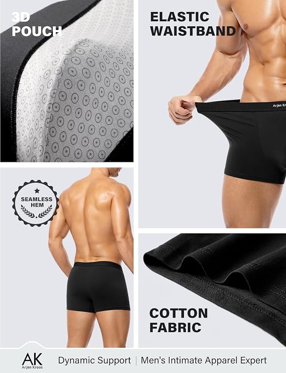 Mens Cotton Boxer Brief Soft Breathable & Moisture-Wicking, 3D Support Pouch