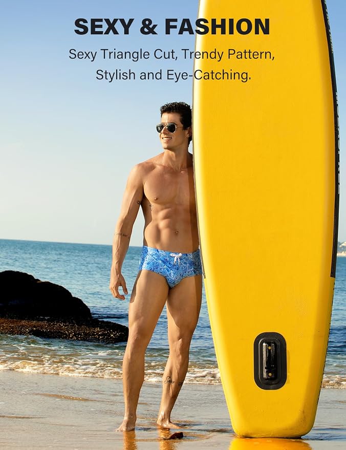 Mens Swim Briefs Bikini Bathing Suit Printed Quick Dry Swimsuit