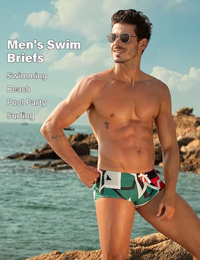 Mens Swim Briefs Swimsuit Beach Print Shorts
