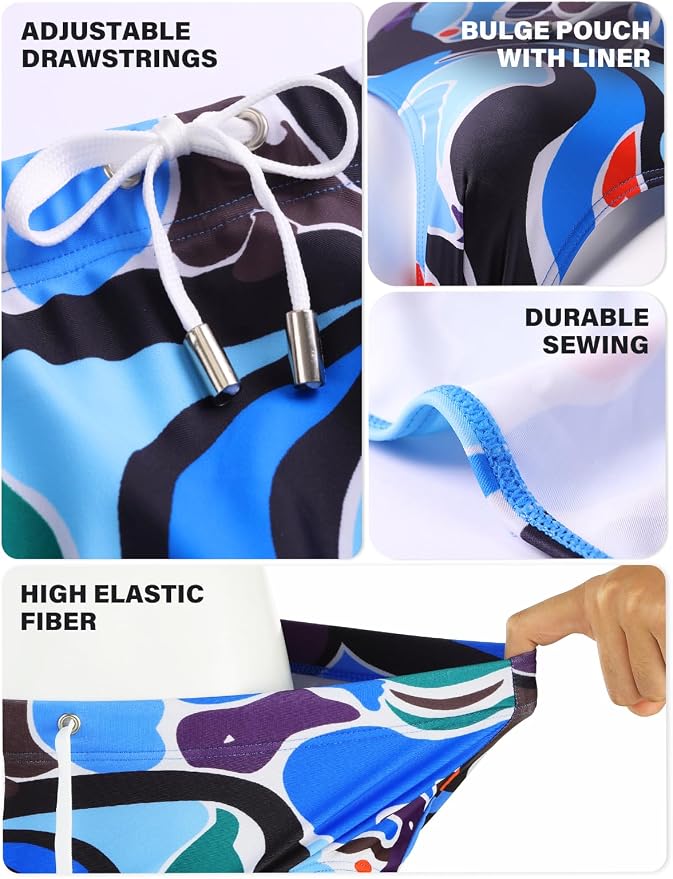 Mens Swim Briefs Bikini Bathing Suit Printed Quick Dry Swimsuit