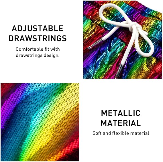 Arjen Kroos - Men's Metallic Shorts Sexy Rave Hot Short with Side Pockets and Drawstrings - Arjen Kroos - Rainbow - AK311234XS
#color_rainbow