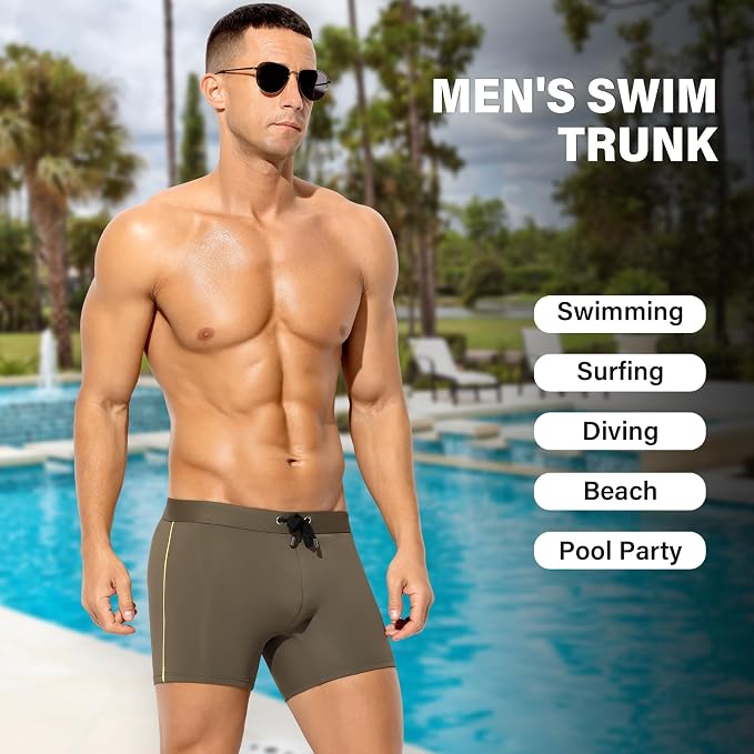 Men's Bikini Swimwear Slim Fit Square Leg Swim Trunks Swimsuit Quick-Dry