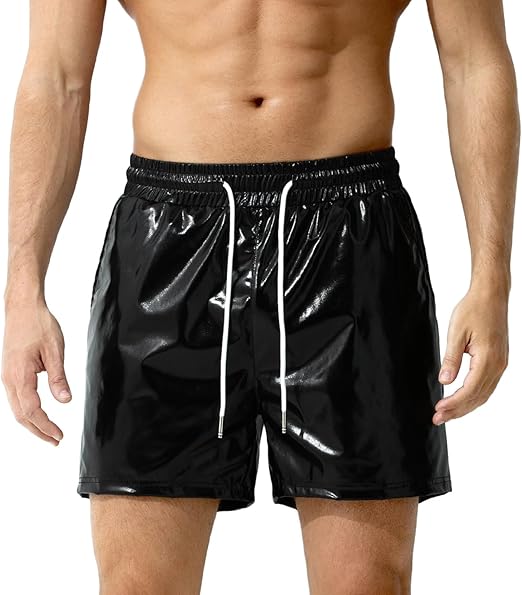 Arjen Kroos - Men's Metallic Shorts Sexy Rave Hot Short with Side Pockets and Drawstrings - Arjen Kroos - Black - AK311201XS
#color_black