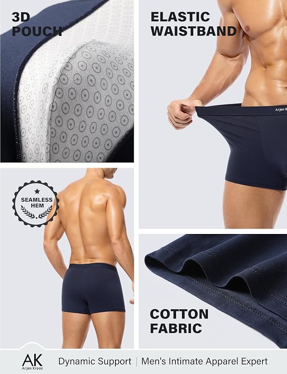 Mens Cotton Boxer Brief Soft Breathable & Moisture-Wicking, 3D Support Pouch