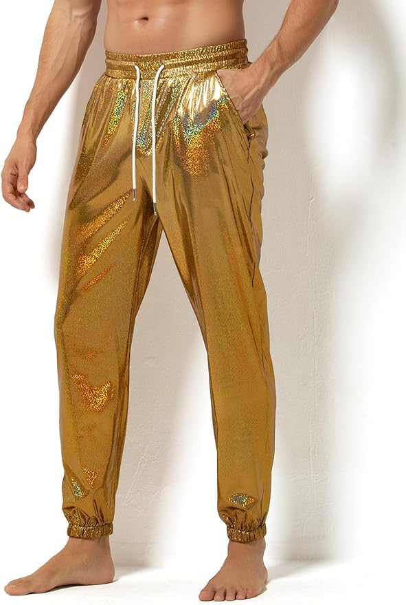 Arjen Kroos - Mens Night Club Disco Pants with Pockets Breathable Sequin Pants 70s/80s Party Shiny Breathable Jogger - Arjen Kroos - Gold - AK321264S
#color_gold