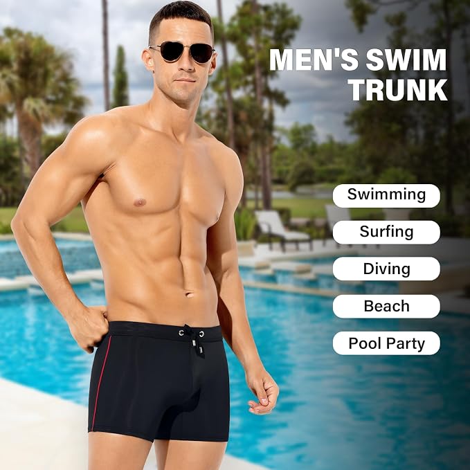 Men's Bikini Swimwear Slim Fit Square Leg Swim Trunks Swimsuit Quick-Dry