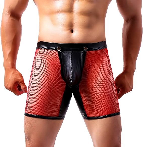 Mesh Boxer Briefs Sexy Underwear for Men Lingerie with Detachable 3D Pouch
