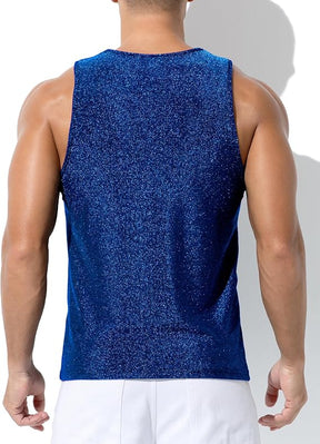 Men's Sequin Tank Top, Gold Glitter Rave Sleeve Shirts, Sparkly Disco Mens Vest