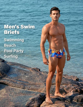Mens Swim Briefs Swimsuit Beach Print Shorts