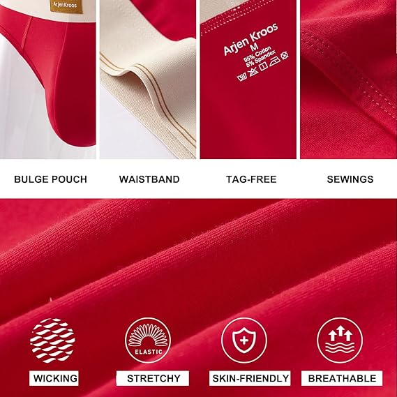 Arjen Kroos - Arjen Kroos Men's Cotton Underwear Moisture Wicking Briefs Anti - chafing Underpants - Arjen Kroos - Red - AK303305S
#color_red
