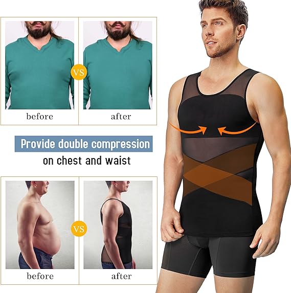 Arjen Kroos - Men's Body Shaper Compression Mesh Tank Top Undershirts Shapewear - Arjen Kroos - Black - ML400501S
#color_black